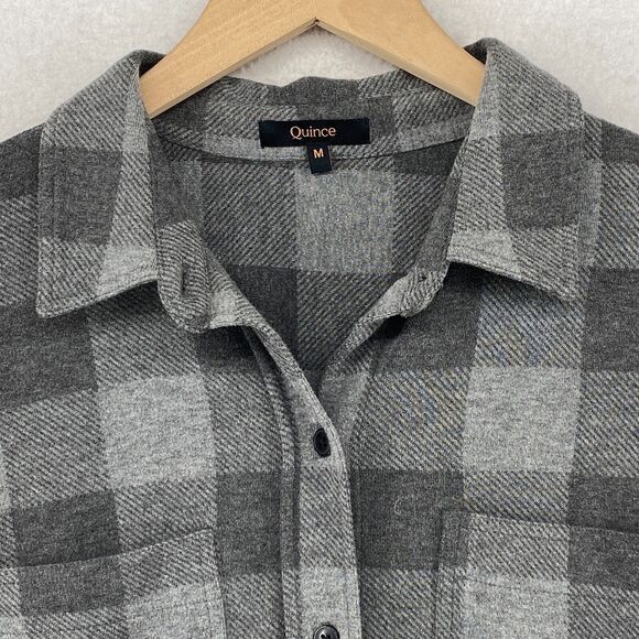 QUINCE Top M Sweater Fleece Shirt Buffalo Check Button Front Long Sleeve Gray - Picture 4 of 12
